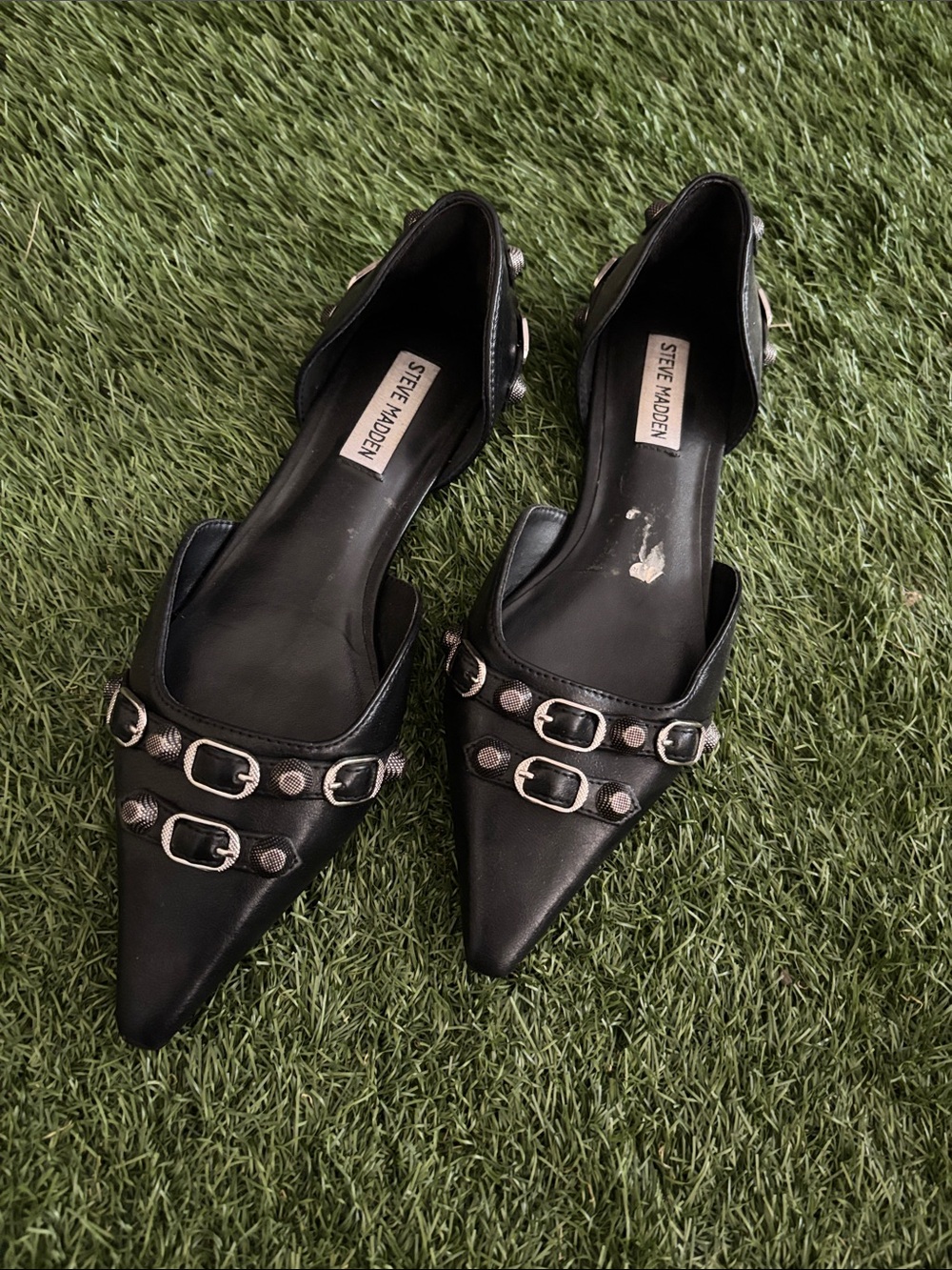 Steve Madden Black Pointed D'Orsay Flats with Buckle Straps